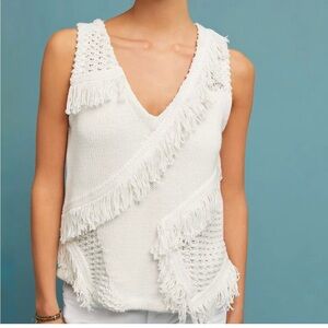 Anthropologie fringe knit tank top boho sleeveless ivory#asymmetrical#minimalist